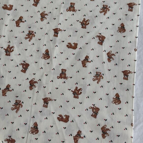 Vtg Teddy Bears on Ivory Cranston Christmas Quilt Fabric Holly Ivy Xmas 1yd 34" - Picture 4 of 5
